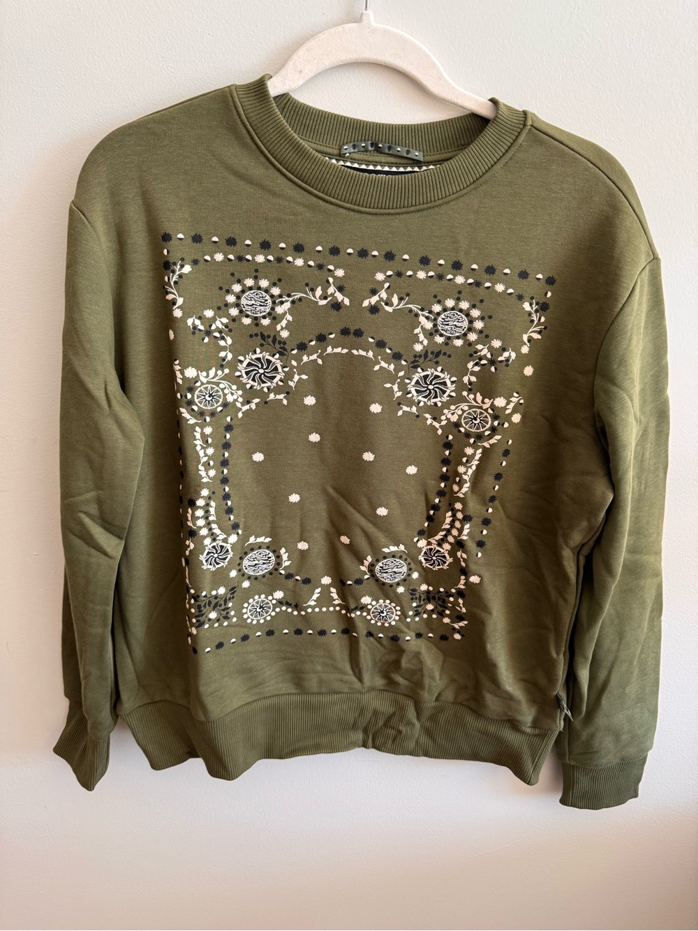 Scotch & Soda Olive Green Bandana-Print Crewneck Sweatshirt